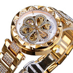 Forsining Mechanical Automatic Ladies Watches Top Brand Luxury Rhinestone Female Wrist Watches Rose Gold Stainless Steel Clock