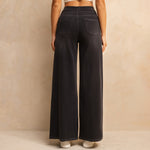 Shascullfites Melody Dark Grey Women's Wide Leg Jeans Multiple Pockets Stretchy Knit Casual Baggy Jeans