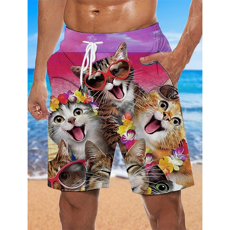 Men's 3D Printing Smoke Pattern Loose Beach Pants