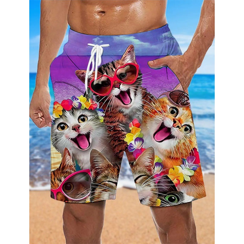 Men's 3D Printing Smoke Pattern Loose Beach Pants