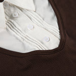 American Retro Polo Collar Stitching Fake Two Pieces Short Sleeve T-shirt For Women
