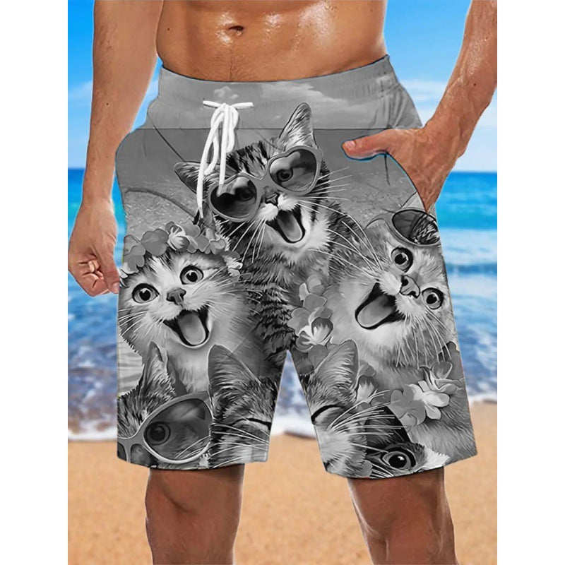 Men's 3D Printing Smoke Pattern Loose Beach Pants