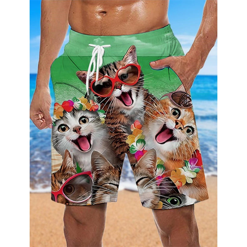 Men's 3D Printing Smoke Pattern Loose Beach Pants