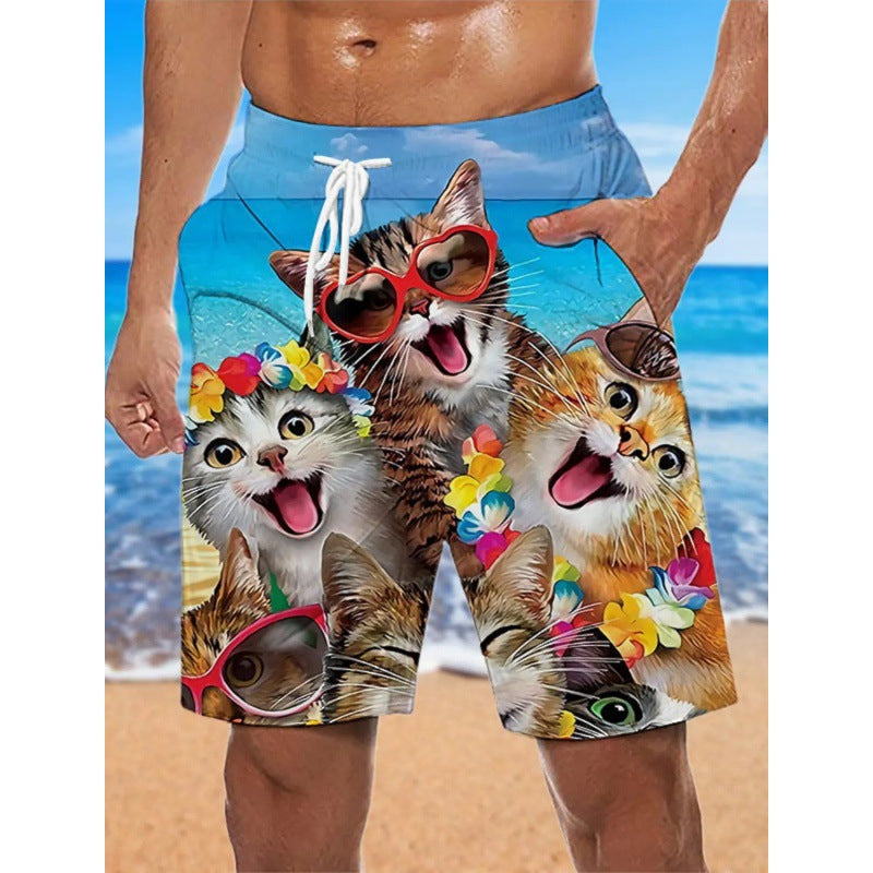 Men's 3D Printing Smoke Pattern Loose Beach Pants