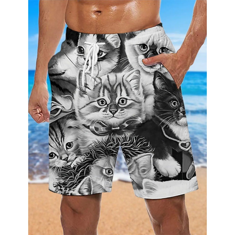 Men's 3D Printing Smoke Pattern Loose Beach Pants